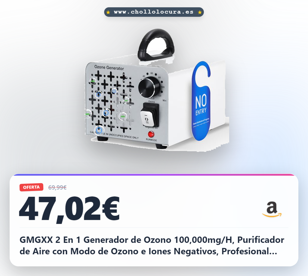 Aprovecha este Purificador de Aire GMGXX 2 en 1 con 100,000mg/H a precio de chollo. Elimina olores y mejora la calidad del aire.