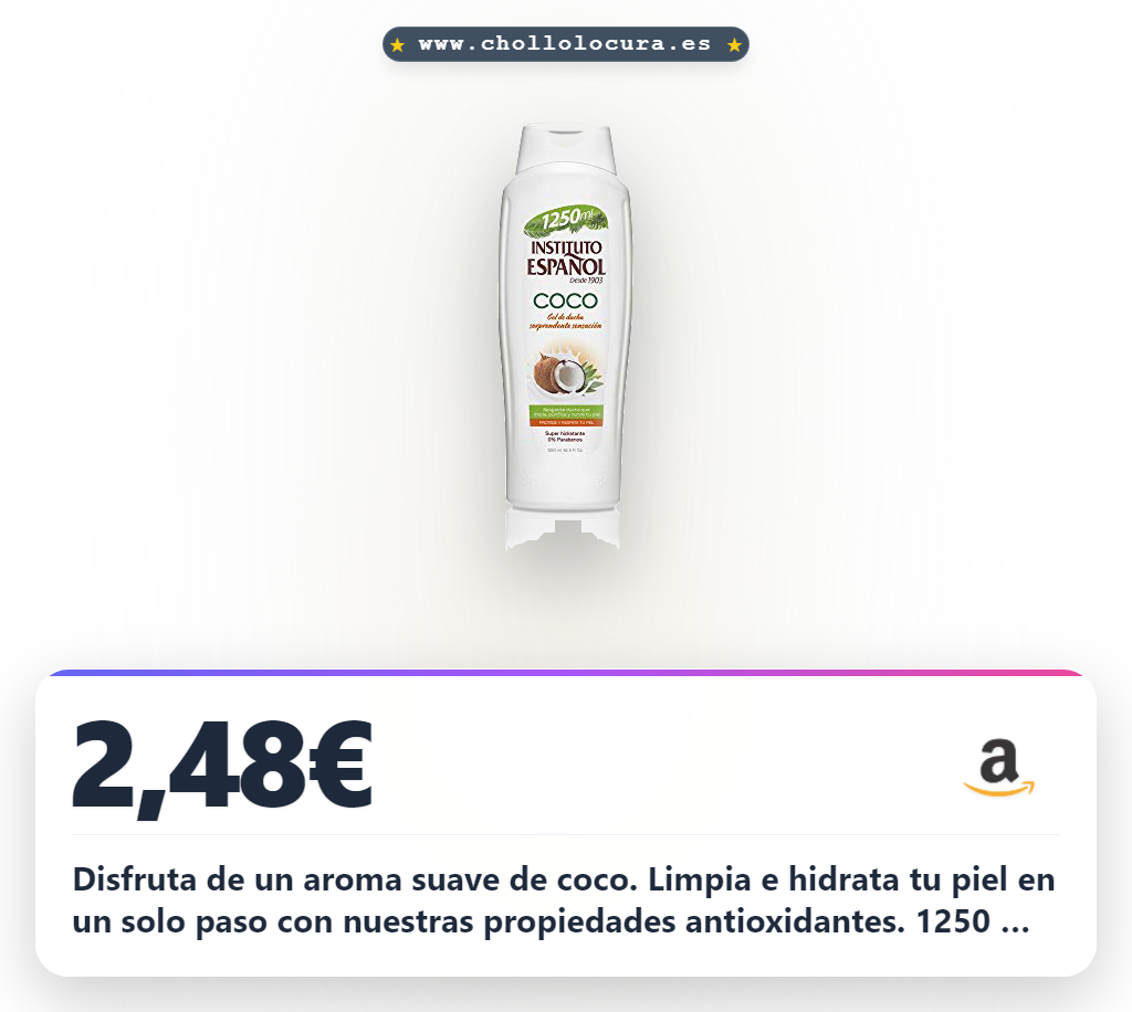 Aprovecha el gel de baño de coco Frutal de Instituto Español 1250 ml con propiedades antioxidantes