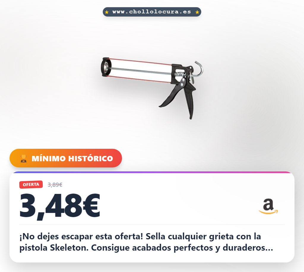 ¡No dejes escapar esta oferta! Sella cualquier grieta con la pistola Skeleton. Consigue acabados perfectos y duraderos para tus proyectos. Es el chollazo que estabas esperando.