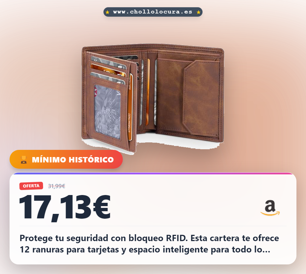 Consigue esta cartera de cuero para hombre con 12 ranuras y bloqueo RFID en oferta histórica