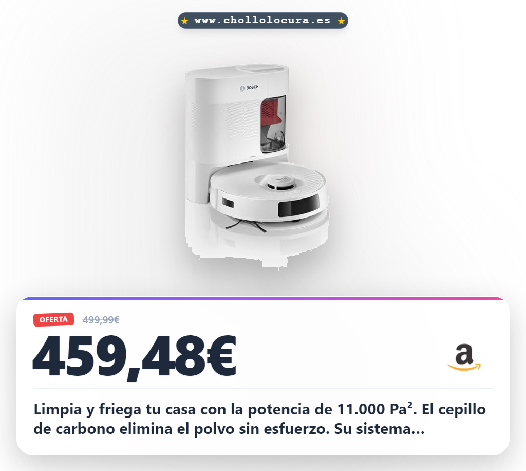 Ahorra con el robot Bosch Spotless+ 11000 Pa² friega húmeda y estación seca a precio de chollo