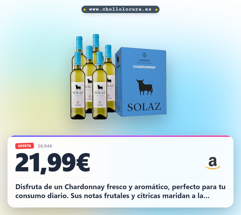 Ahorra este Solaz Vino Blanco 100% Chardonnay Pack 6x750 ml IGP Castilla al mejor precio