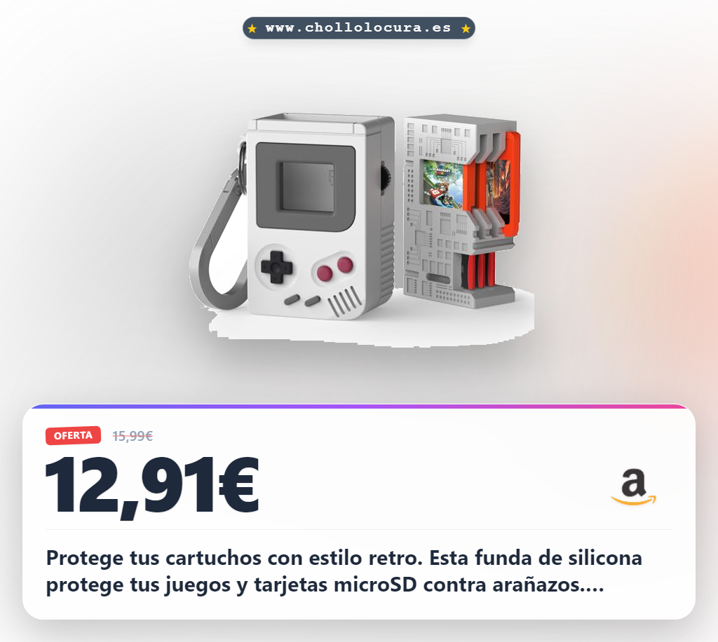 Aprovecha este estuche retro para cartuchos Nintendo Switch 2 con protección para tarjetas SD y llavero al mejor precio