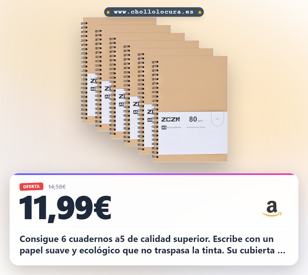 Aprovecha este pack de 6 cuadernos a5 de libreta con cubierta de Kraft y espiral para notas, viaje y dibujo al mejor precio