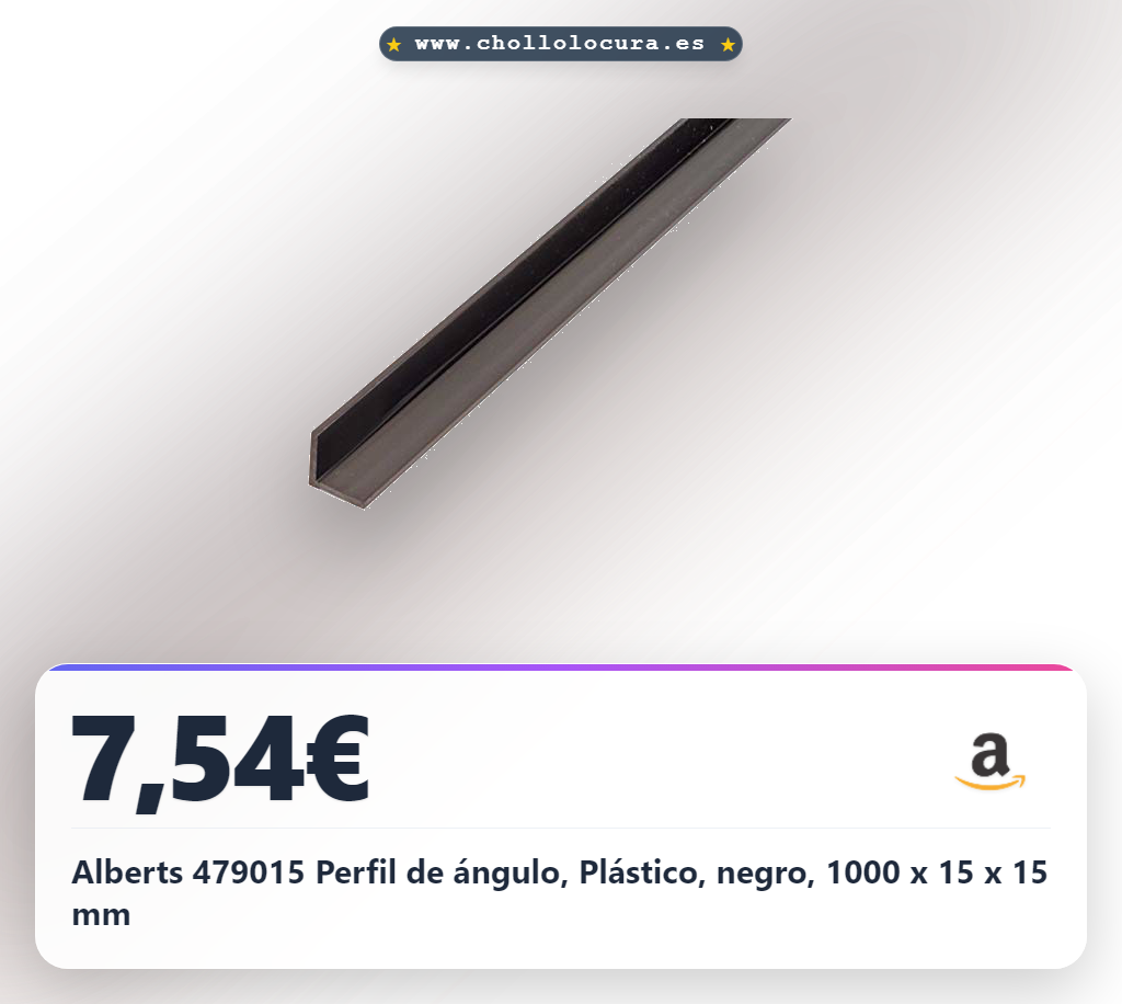 Alberts 479015 Perfil de ángulo, Plástico, negro, 1000 x 15 x 15 mm