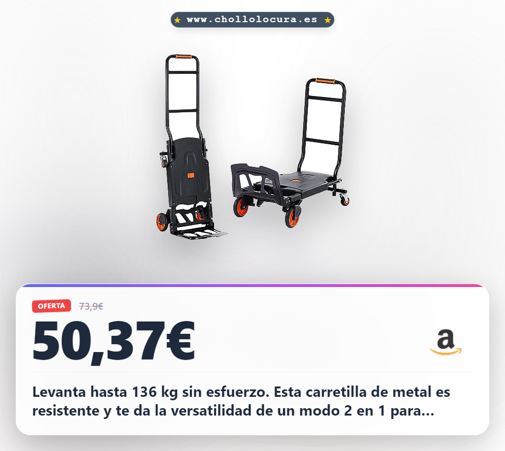 Encuentra la carretilla de mano plegable de metal 2 en 1 de 136 kg con ruedas duraderas a precio de chollo para almacén y jardín.