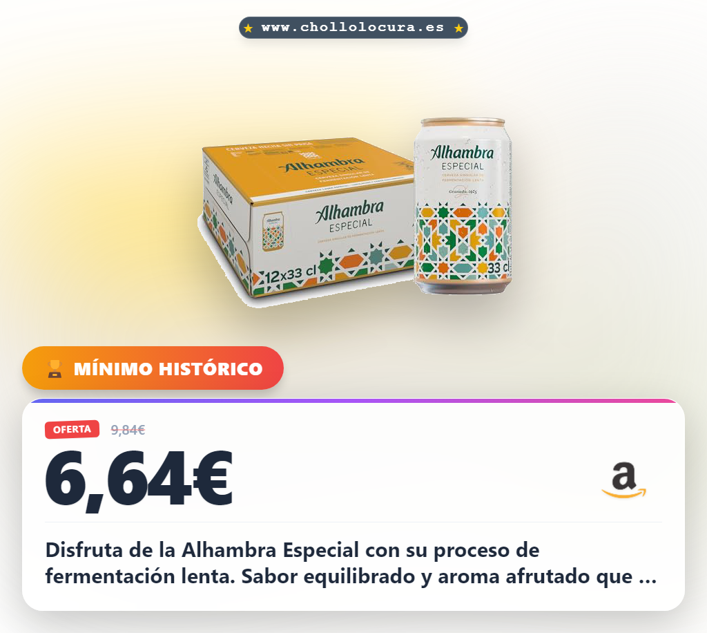 Aprovecha las 12 latas de Cerveza Alhambra Especial de Fermentación Lenta al mejor precio en oferta