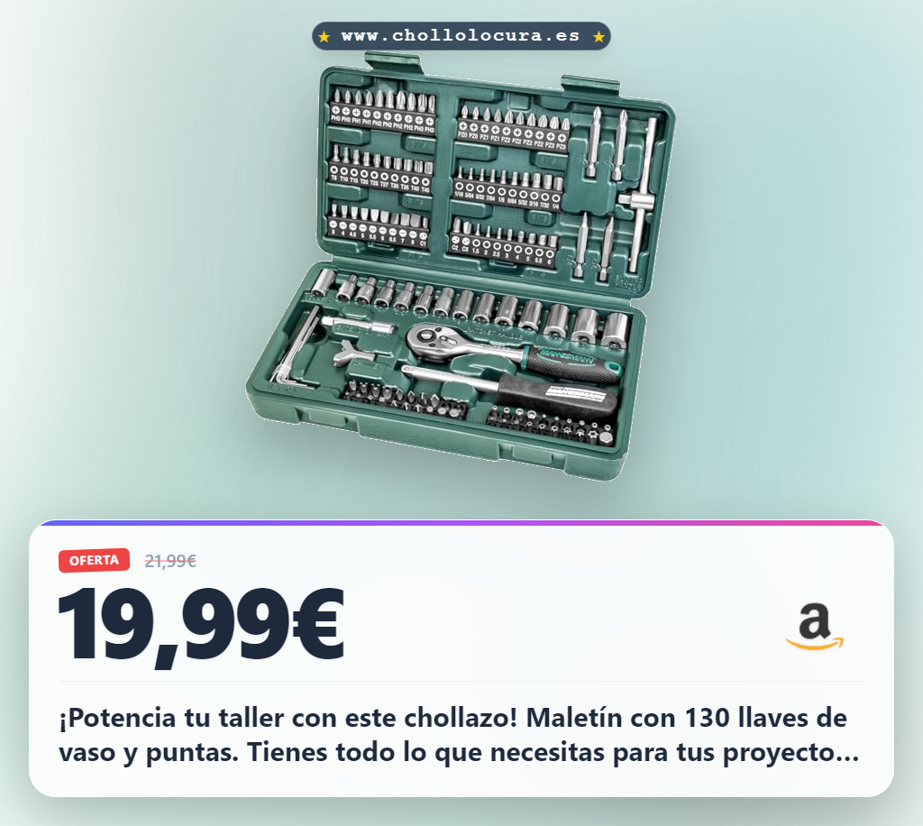 Ahorra en herramientas profesionales: Maletín Mannesmann M29166 con 130 piezas de llaves de vaso y puntas.