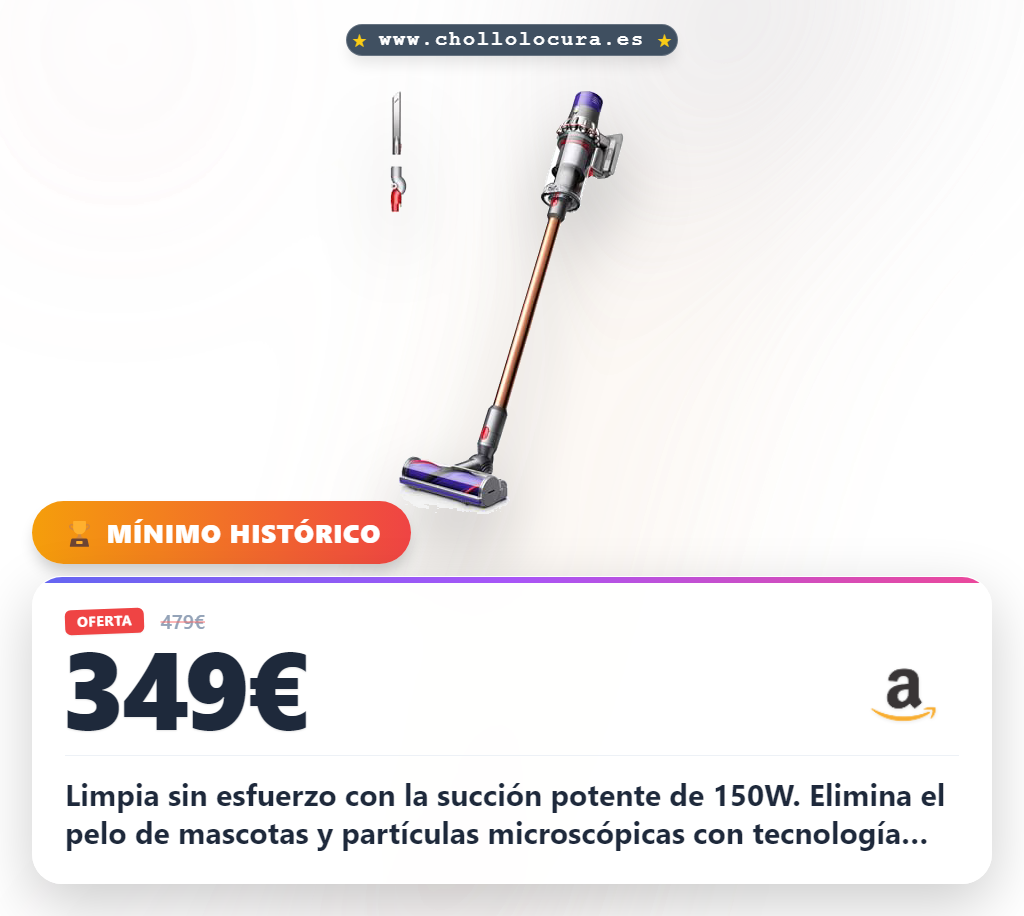 Aprovecha la aspiradora Dyson V10 sin cable con motor digital y sistema Root Cyclone en oferta histórica