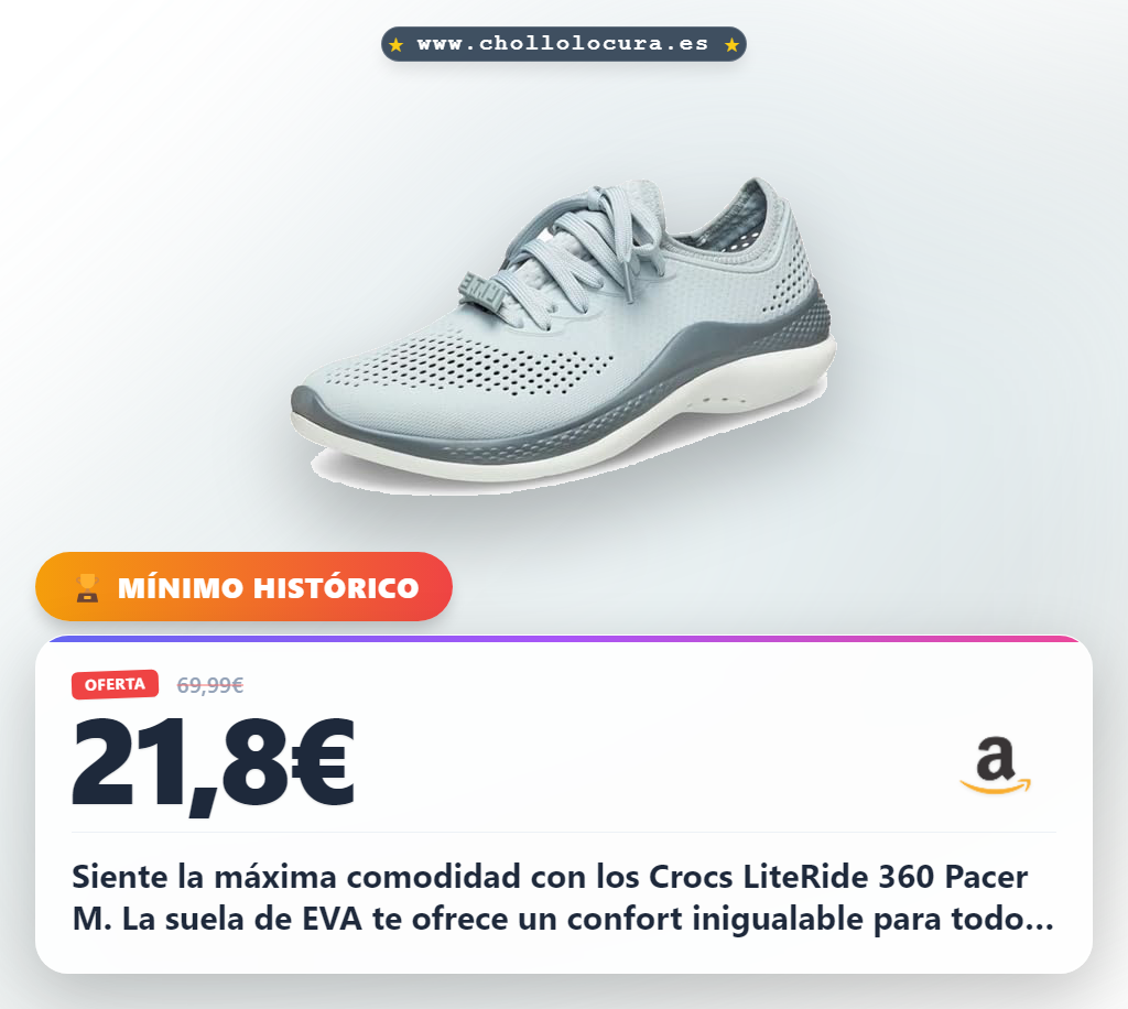 Aprovecha los Crocs Hombre LiteRide 360 Pacer M en color gris al mejor precio de oferta histórica