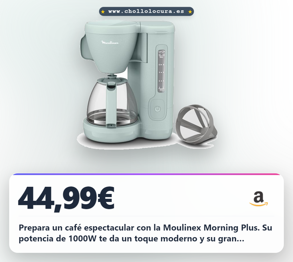 Aprovecha la cafetera Moulinex Morning Plus de 1000W con 1,25L de capacidad y filtro reutilizable al mejor precio