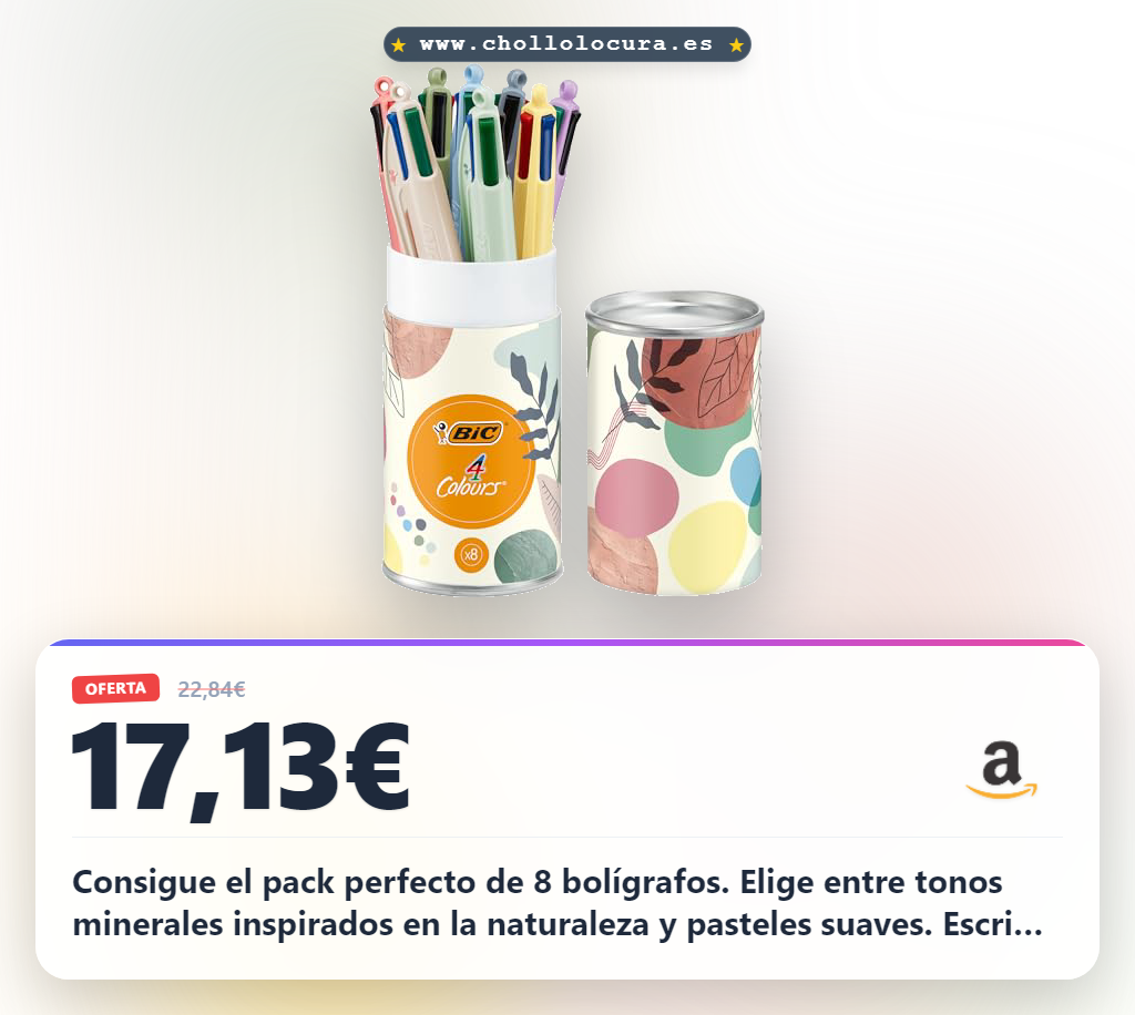 Aprovecha el pack de 8 bolígrafos BIC 4 Colores Mineral Tones y Pastel punta media 1,0 mm en oferta