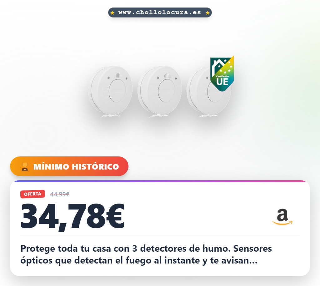 Consigue el juego de 3 detectores de humo con sensor óptico y batería de 10 años al mejor precio