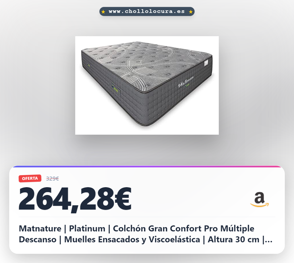 Matnature | Platinum | Colchón Gran Confort Pro Múltiple Descanso | Muelles Ensacados y Viscoelástica | Altura 30 cm | Transpirable, Antideslizante y Antiácaros (150 x 190 cm)