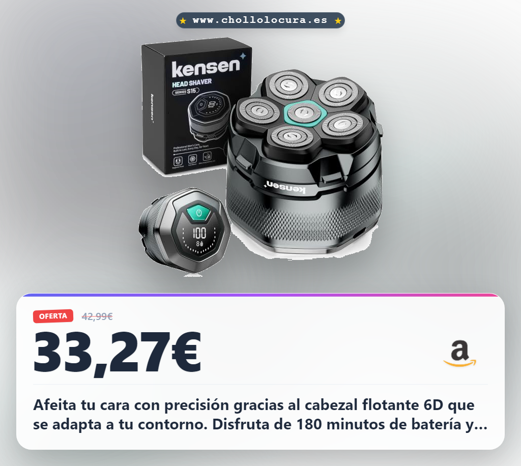 Consigue la afeitadora Kensen 6D con cabezal magnético. Batería de 180 minutos y uso seco/húmedo al mejor precio.