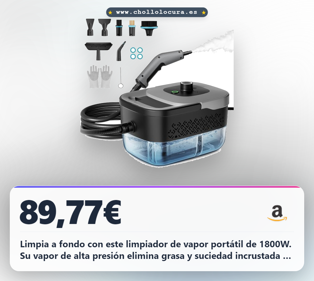 Aprovecha este limpiador de vapor portátil de 1800W con 4 bares de presión para una limpieza profunda y desinfección total