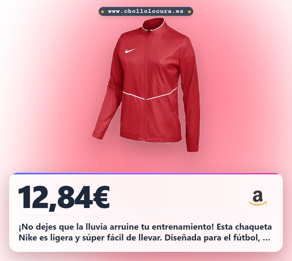 Llévate la chaqueta Nike W NK PARK26 para fútbol. Ligera y perfecta para entrenar al aire libre. Encuentra este modelo en oferta histórica.