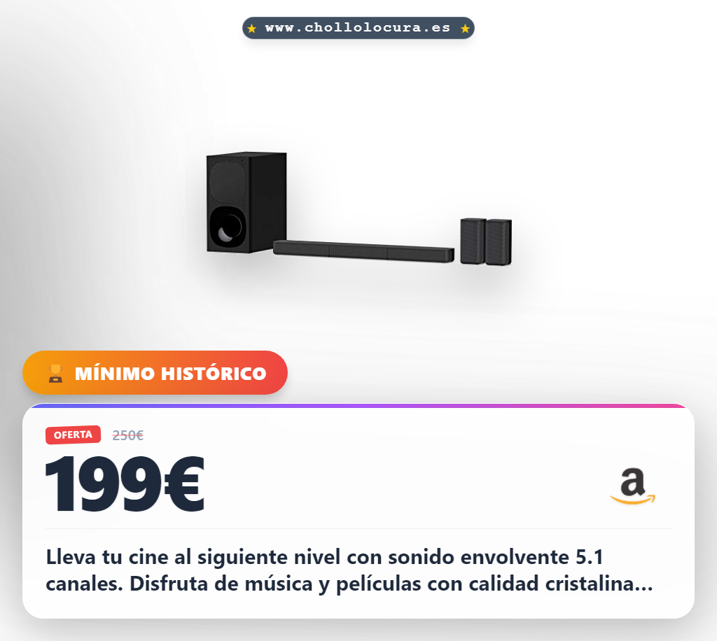 Disfruta del sonido Surround 5.1 canales con la barra de sonido Sony HT-S20R y Bluetooth en oferta histórica