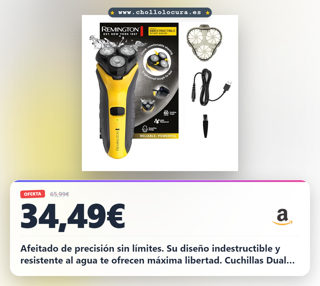 Consigue la afeitadora rotativa Remington Virtually Indestructible con cuchillas Dual Track y resistencia al agua en oferta