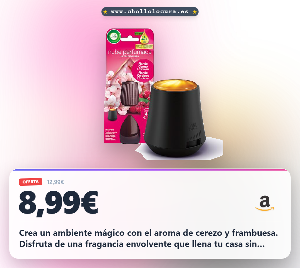 Aprovecha el difusor Air Wick Essential Mist con aroma a cerezo y frambuesa en oferta histórica