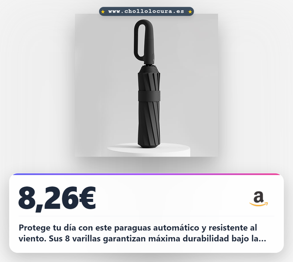 Logra el paraguas de viaje plegable automático con mango de gancho y 8 varillas anti-viento al mejor precio