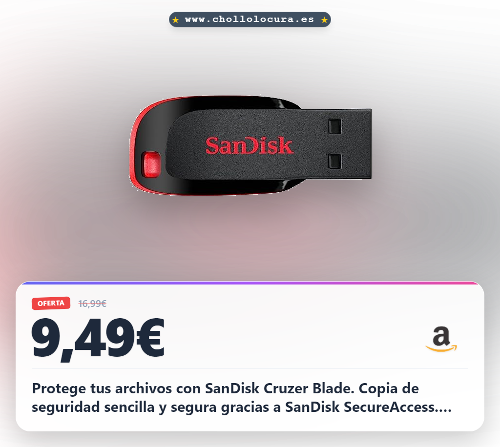 Ahorra con el SanDisk Cruzer Blade de 64 GB con protección SecureAccess y copia de seguridad sencilla.