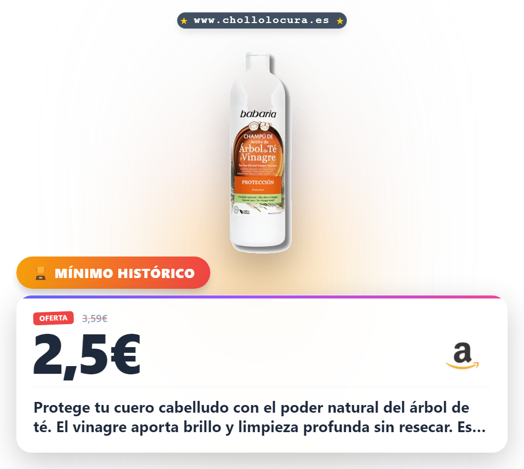 Consigue el champú Babaria para niños sin parabenos con árbol de té y vinagre. Aprovecha en oferta histórica