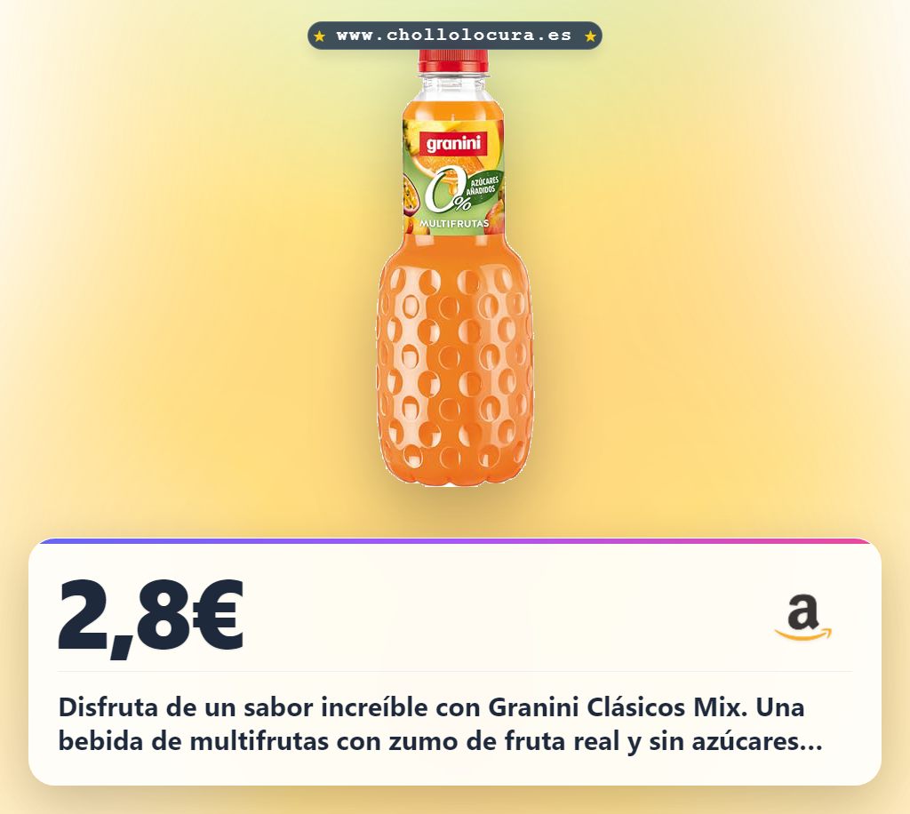 Aprovecha la bebida de multifrutas Granini sin azúcares añadidos con 11 vitaminas en oferta