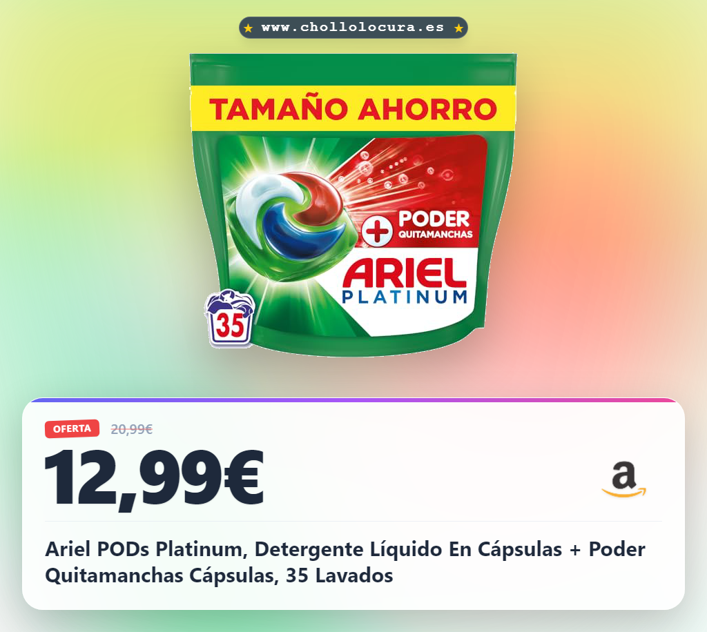 Ariel PODs Platinum, Detergente Líquido En Cápsulas + Poder Quitamanchas Cápsulas, 35 Lavados