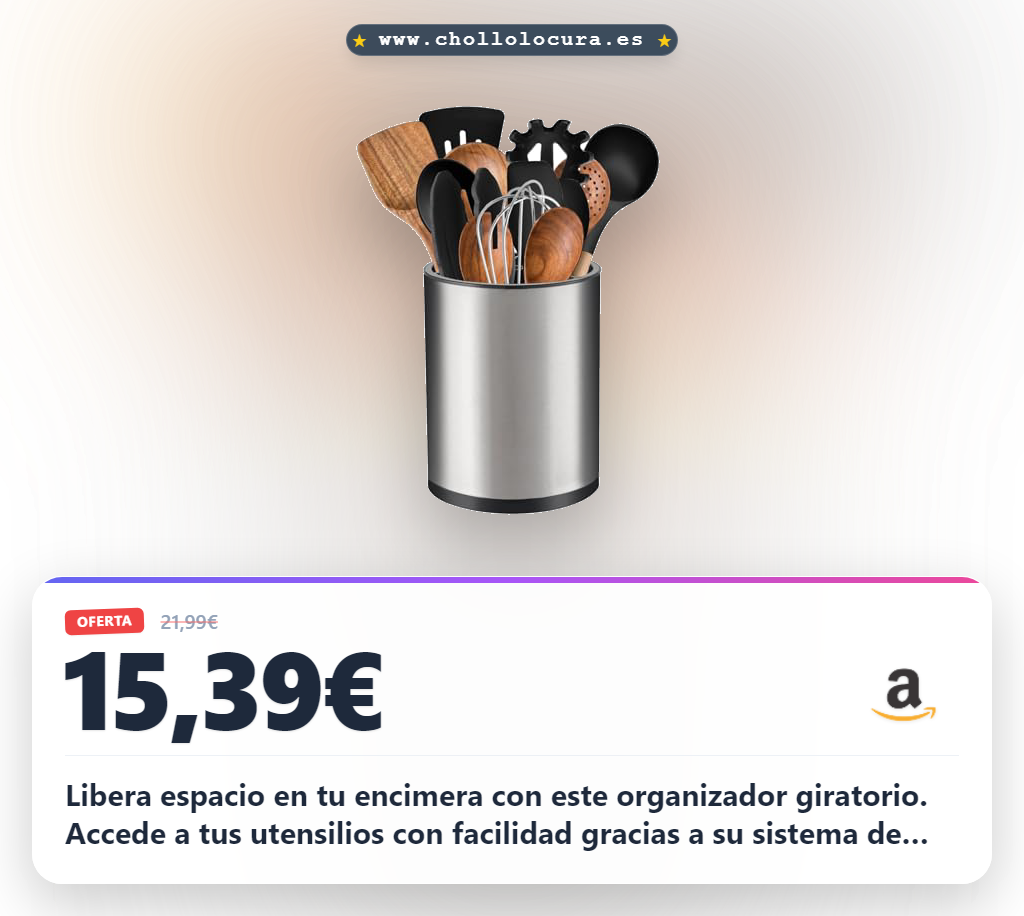 Aprovecha el organizador de utensilios de acero inoxidable giratorio 360 grados para tu encimera en oferta