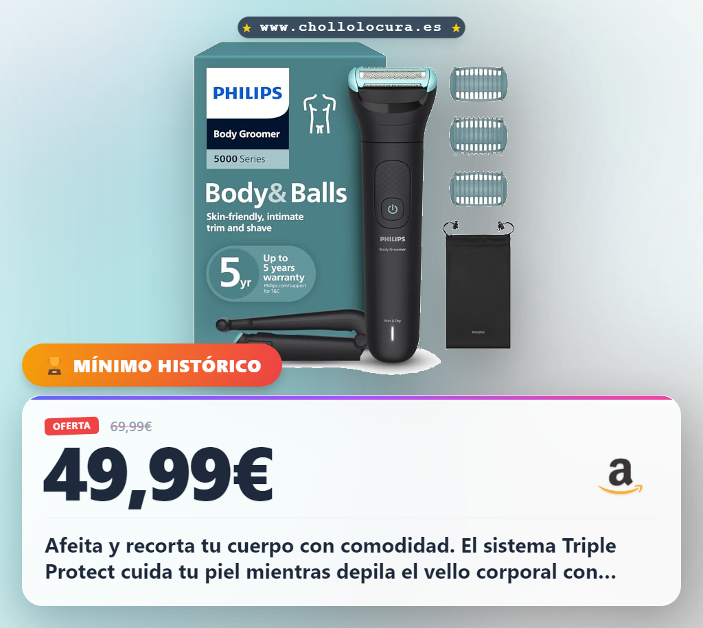 Aprovecha la afeitadora corporal Philips Series 5000 para depilar y recortar con sistema Triple Protect al mejor precio
