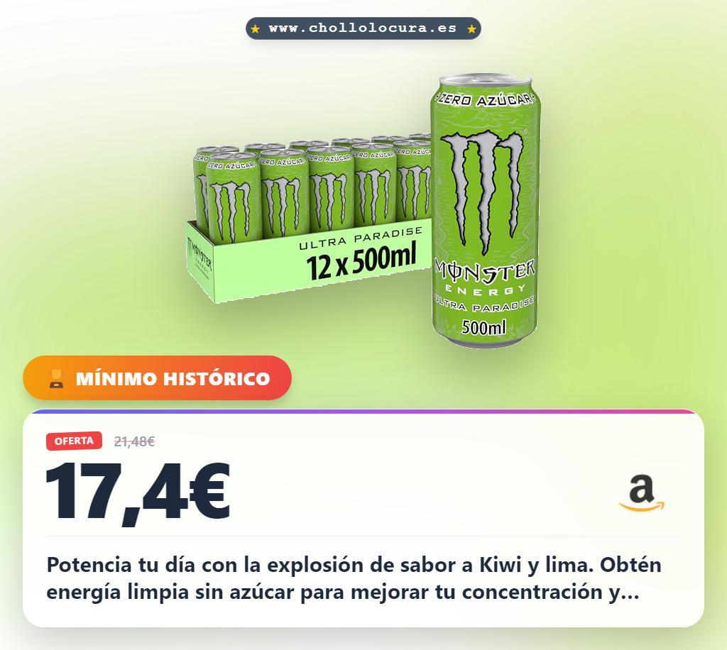 Aprovecha el pack de 12 latas Monster Ultra Paradise sin azúcar sabor Kiwi y lima en oferta histórica