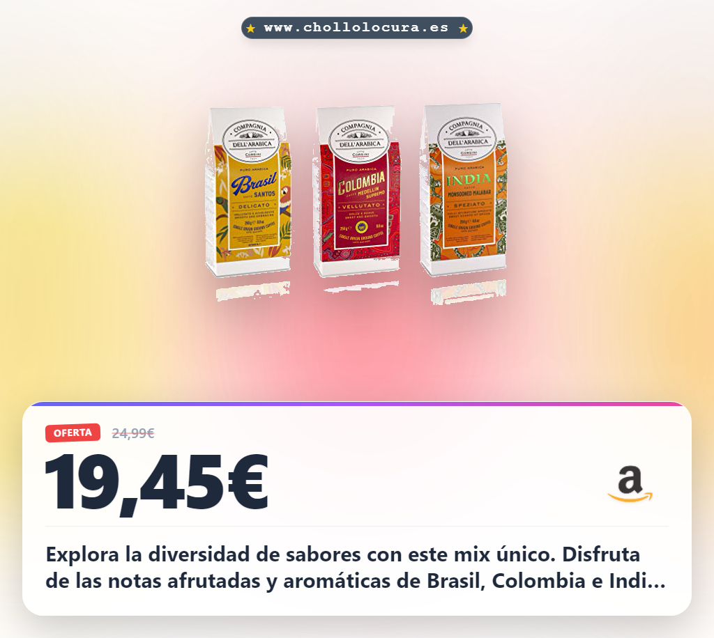 Aprovecha este café molido Mono Origen Brasil Colombia India Caffè Corsini 750g en oferta histórica