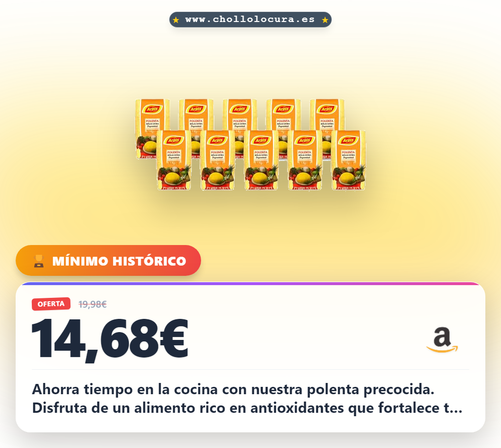 Ahorra tiempo en la cocina con nuestra polenta precocida. Disfruta de un alimento rico en antioxidantes que fortalece tu sistema inmunológico. Es la alternativa saludable y rápida a la pasta o las patatas, perfecta para tus recetas diarias.