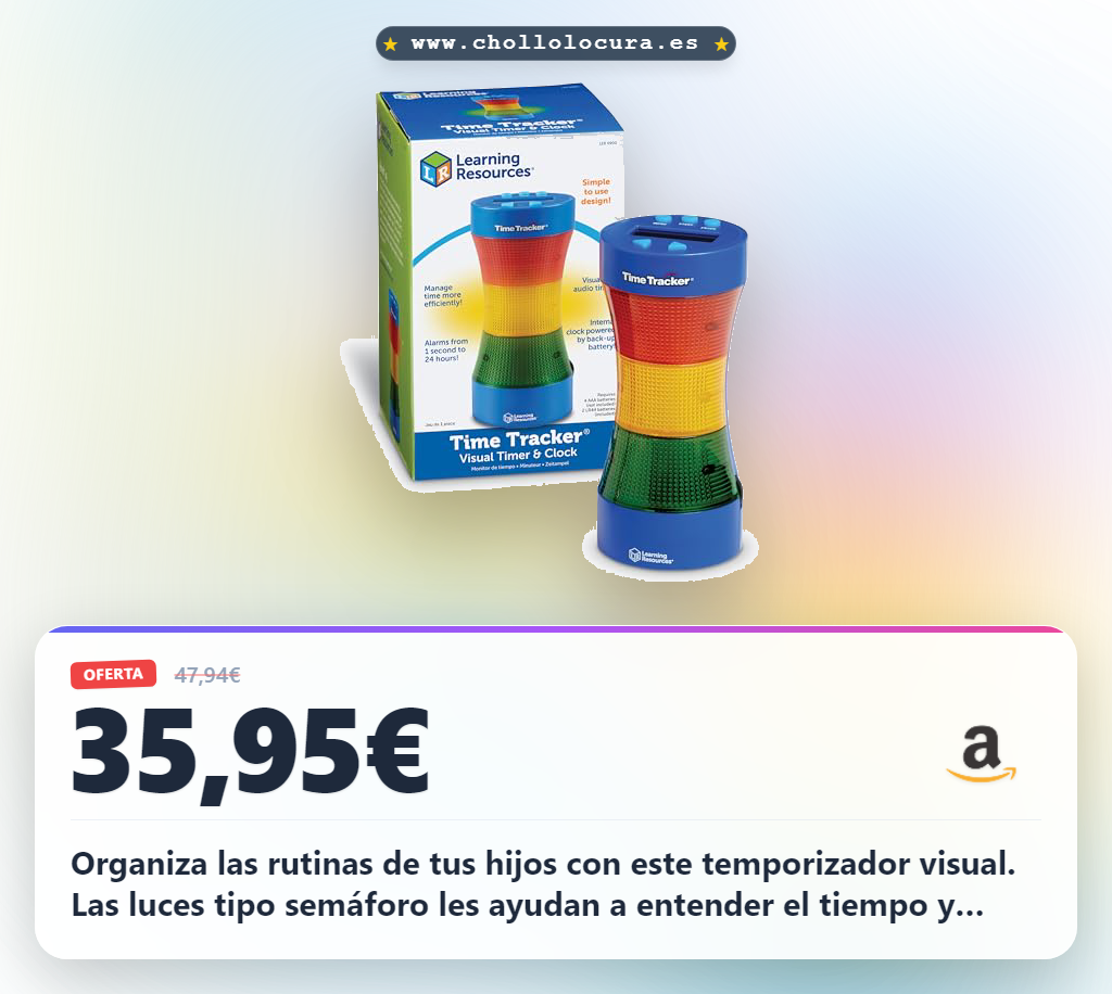 Organiza las rutinas de tus hijos con este temporizador visual. Las luces tipo semáforo les ayudan a entender el tiempo y fomentan su autonomía. Sonidos personalizables y diseño fácil de ver en cualquier rincón. ¡Ideal para el aula y el hogar!