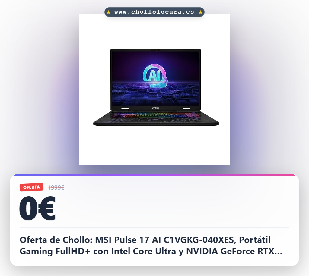 Oferta de Chollo: MSI Pulse 17 AI C1VGKG-040XES, Portátil Gaming FullHD+ con Intel Core Ultra y NVIDIA GeForce RTX 4070