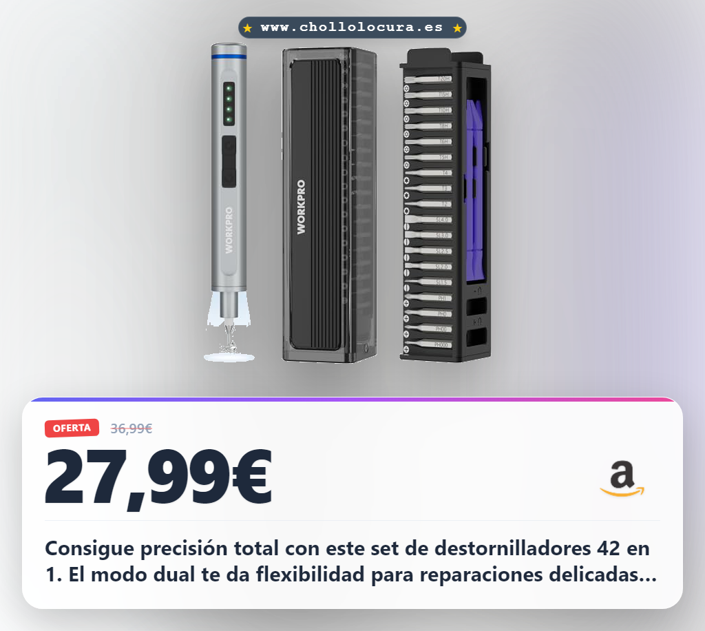 Consigue el set de destornilladores eléctricos WORKPRO 42 en 1 con 36 piezas S2 y almacenamiento magnético al mejor precio