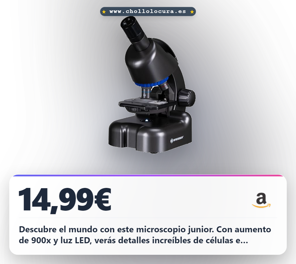 Consigue el microscopio Bresser Junior CM-04 100x-900x para niños. Kit con iluminación LED y soporte para smartphone.