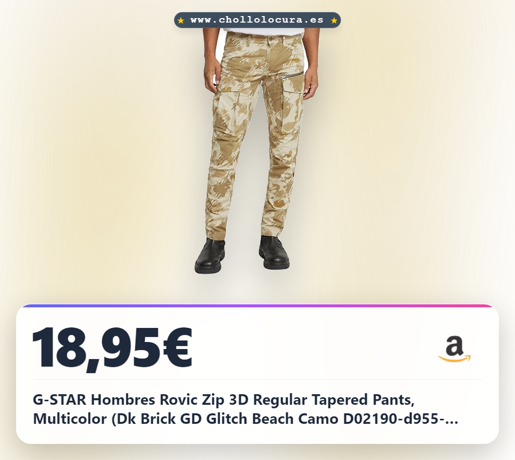 G-STAR Hombres Rovic Zip 3D Regular Tapered Pants, Multicolor (Dk Brick GD Glitch Beach Camo D02190-d955-h174), 31W / 34L