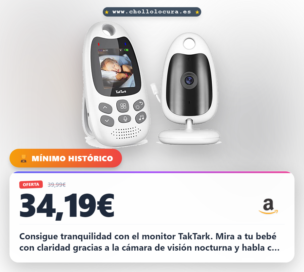 Consigue el monitor de bebé TakTark con cámara inalámbrica y visión nocturna. Comunicación bidireccional y VOX a precio de chollo.