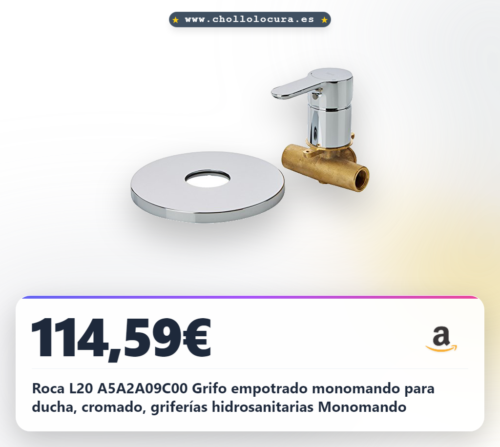 Roca L20 A5A2A09C00 Grifo empotrado monomando para ducha, cromado, griferías hidrosanitarias Monomando