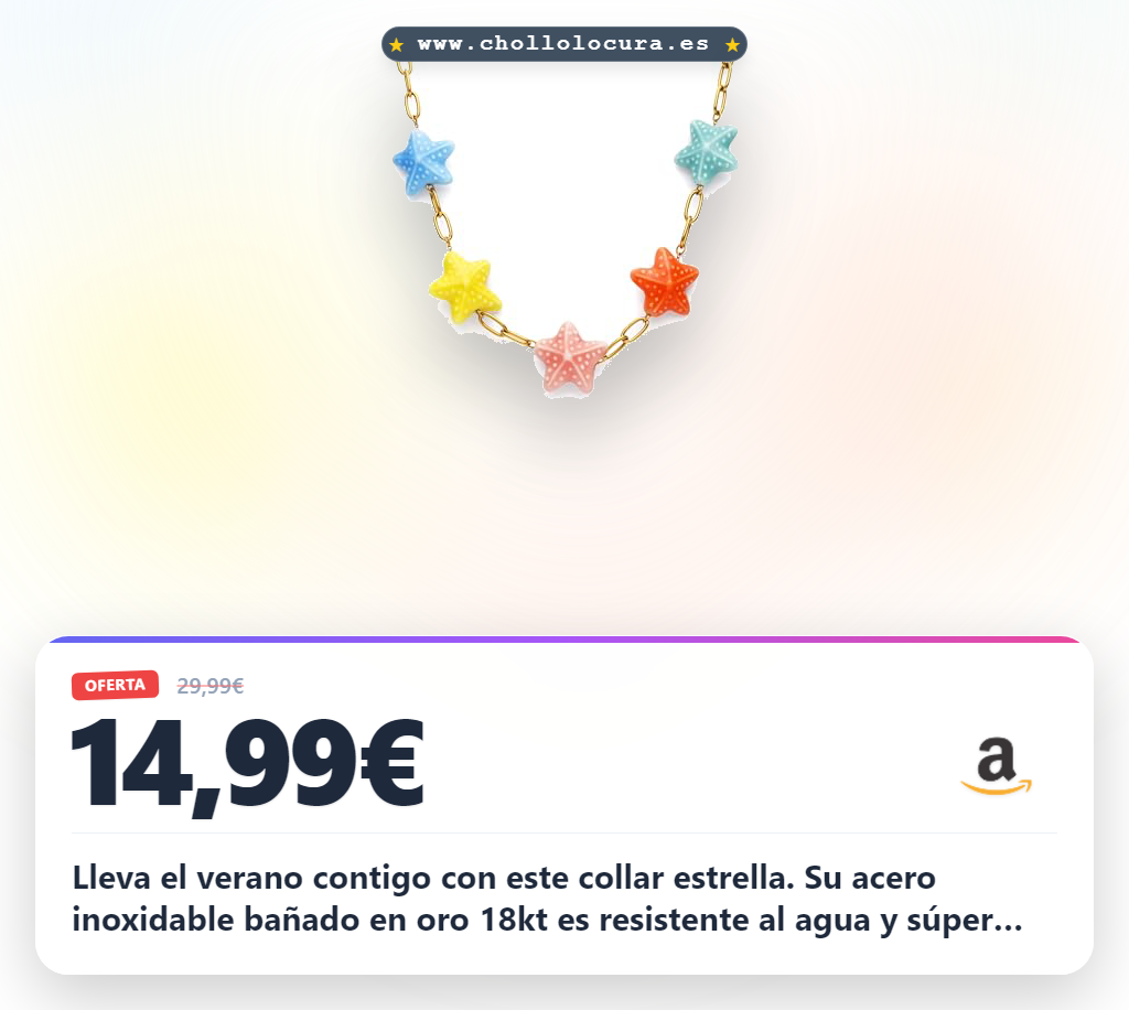 Aprovecha este collar Starfish Chic de Acero Baño Oro 18kt y disfruta de un estilo de verano en oferta