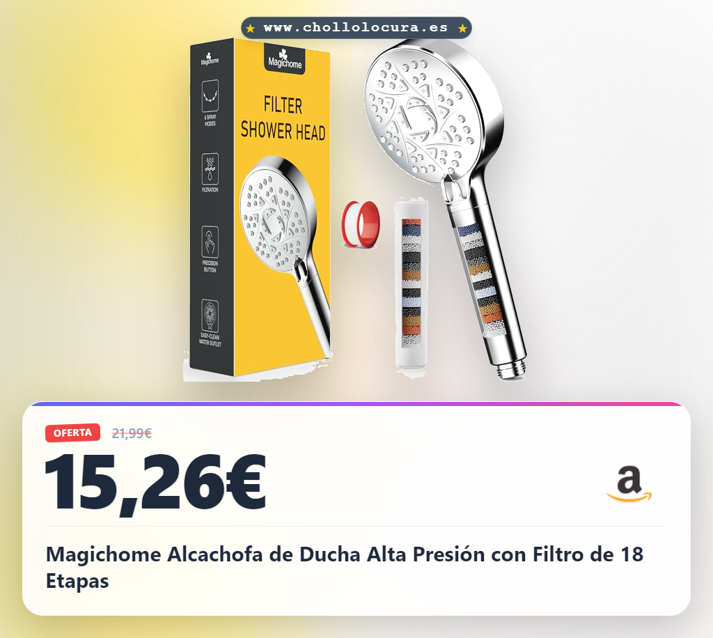 Aprovecha la alcachofa de ducha Magichome con filtro de 18 etapas para agua limpia y alta presión al mejor precio