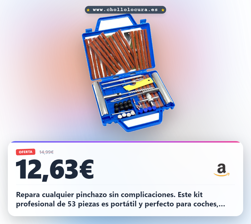 Consigue el kit portátil de 53 herramientas profesionales para reparar neumáticos de coche y moto.