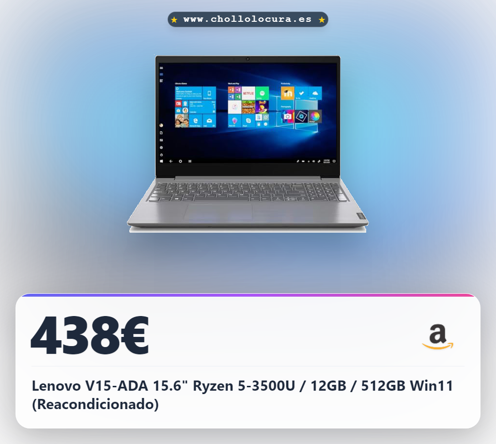 Lenovo V15-ADA 15.6" Ryzen 5-3500U / 12GB / 512GB Win11 (Reacondicionado)