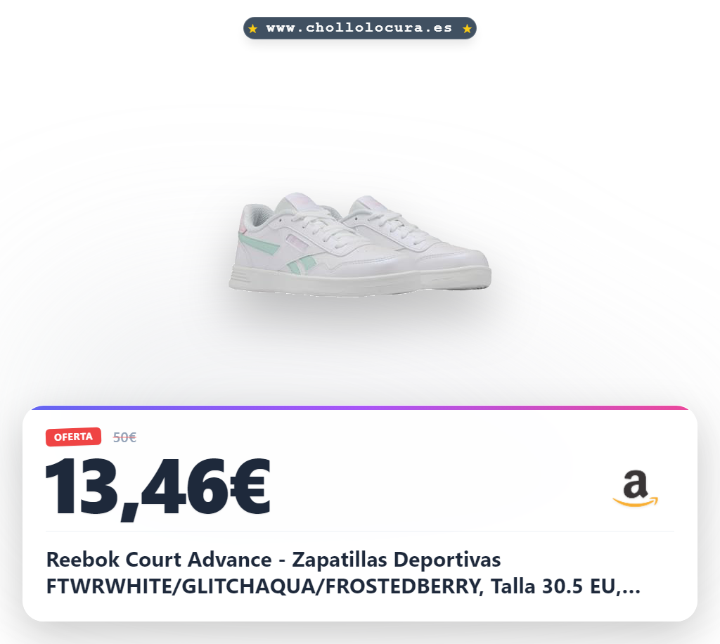 Reebok Court Advance - Zapatillas Deportivas FTWRWHITE/GLITCHAQUA/FROSTEDBERRY, Talla 30.5 EU, Ftwrwhite Glitchaqua Frostedberry, 30.5 EU