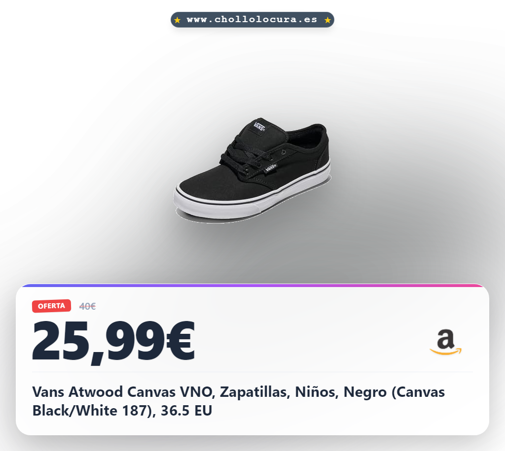 Vans Atwood Canvas VNO, Zapatillas, Niños, Negro (Canvas Black/White 187), 36.5 EU