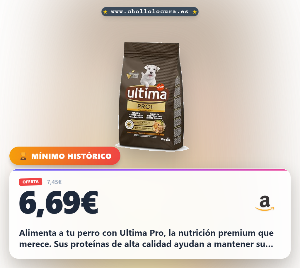 Alimenta a tu perro con Ultima Pro, la nutrición premium que merece. Sus proteínas de alta calidad ayudan a mantener su masa muscular y energía. Además, es fácil de digerir para una digestión perfecta. ¡La salud de tu mejor amigo en cada bocado!