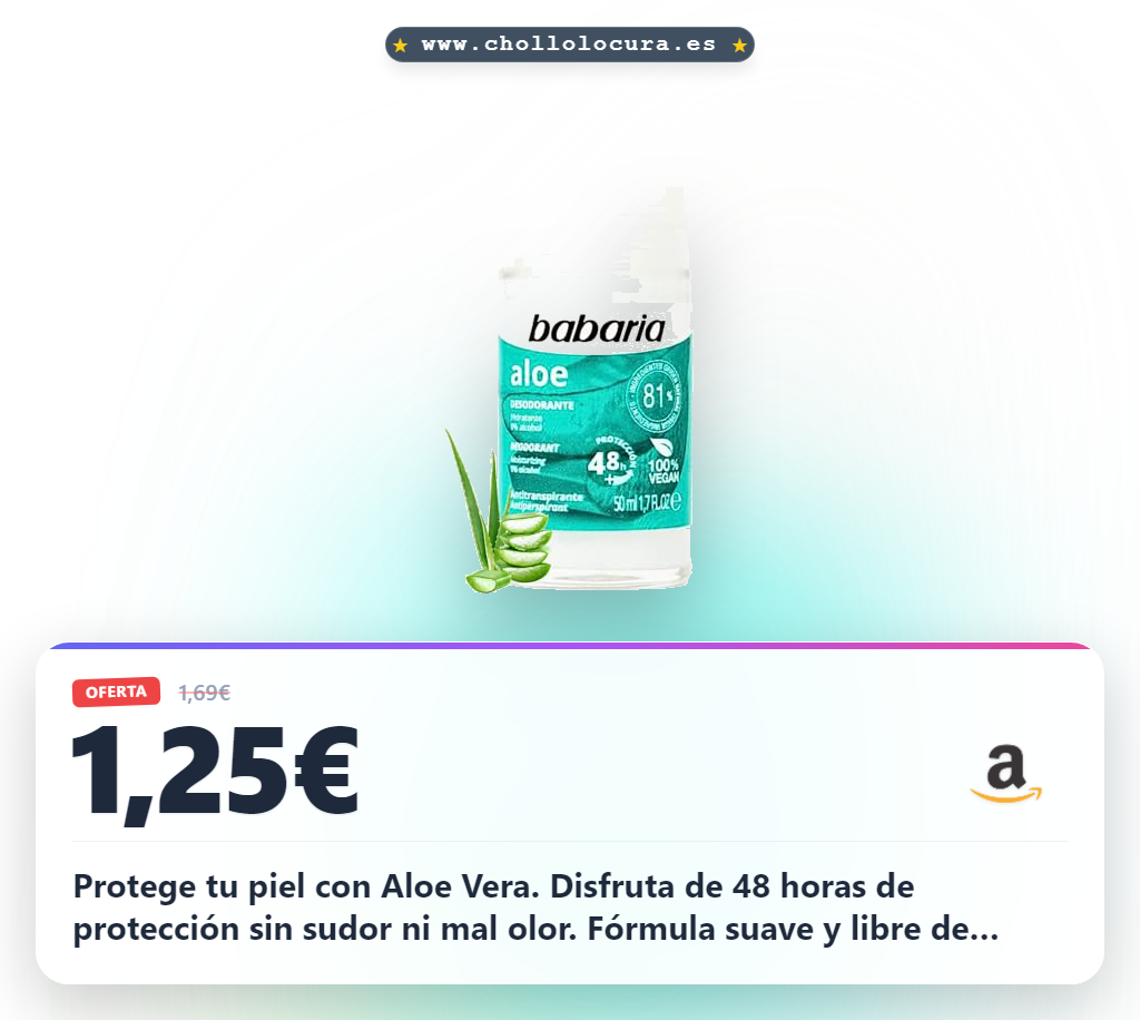 Consigue desodorante roll-on Aloe Vera para piel sensible en oferta histórica