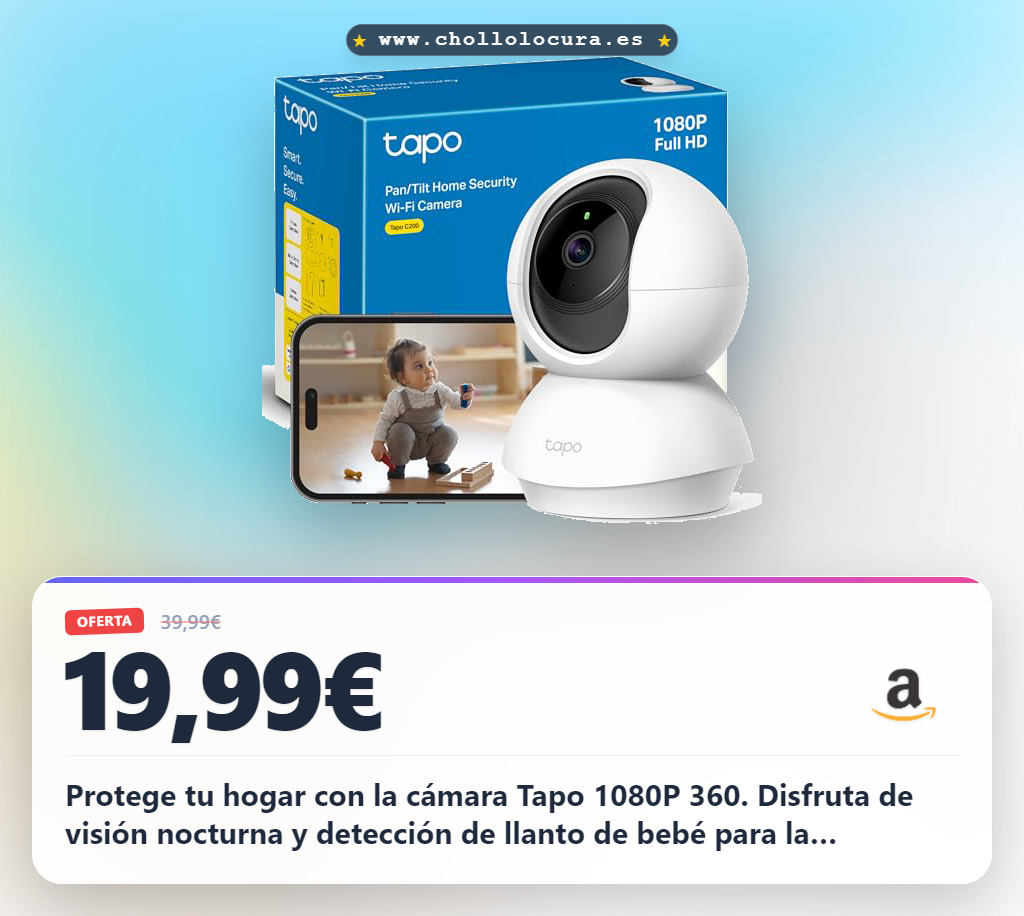 Consigue la cámara Tapo 1080P 360 con visión nocturna y detección de llanto de bebé.
